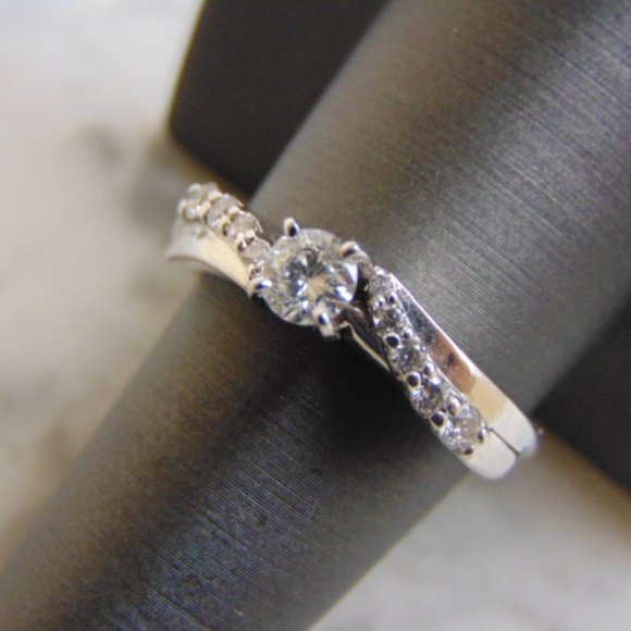 Womens Vintage Estate 14K White Gold Diamond Engagement Ring, 4.7g E790